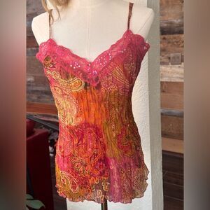 Separates by NYC Design Co Pink Lace Sequin Boho Fairycore Y2K Blouse Top Size M